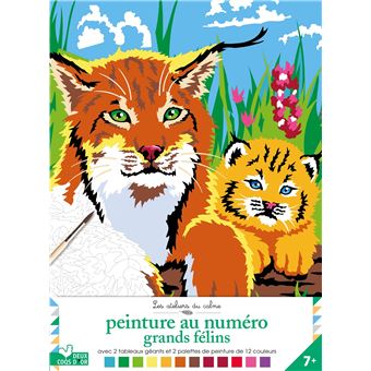 Peinture au numéro grands félins - 2 tableaux géants avec pinceau et palette de peinture papier