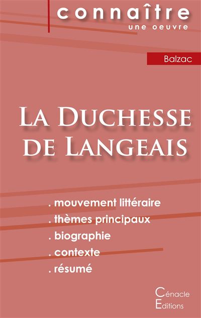 Fiche de lecture La Duchesse de Langeais de Balzac (Analyse littéraire de référence et résumé complet)