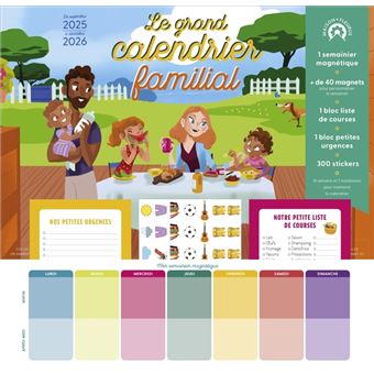 Calendrier Familial 2025-2026 - 7 Colonnes - 33x44cm - Avec Phases Lunaires Et Jours Fériés