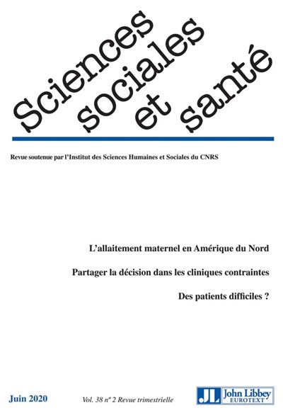 Revue Sciences Sociales et Santé. Vol. 38 - Juin 2020 - Collectif - broché