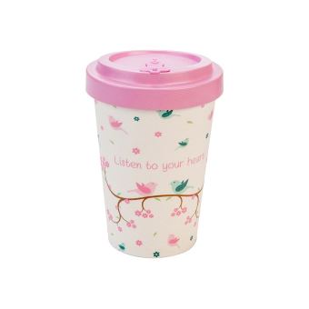 Mug en bambou Woodway motif papillons Listen to your Hearts rose 400 ml