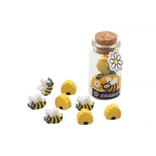Honey Bee Erasers in Jar