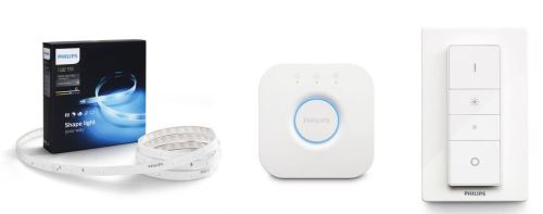 Ruban lumineux Philips Hue Lighstrip Plus 2 m + Pont de connexion Hue Bridge + Télécommande variateur de lumière Hue Dim Switch