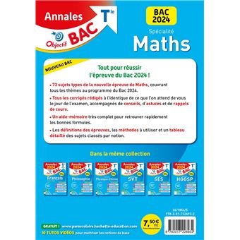 Annales Objectif BAC 2024 - Spécialité Maths