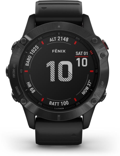 Garmin fenix 6 Pro - 47 mm - noir - montre de sport avec bande - silicone - noir - taille du poignet : 125-208 mm - affichage 1.3" - 32 Go - Bluetooth