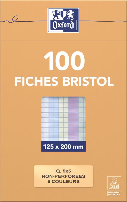 Etui de 100 fiches Bristol Oxford 12x20cm