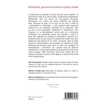 Démocratie, gouvernance locale et justice sociale