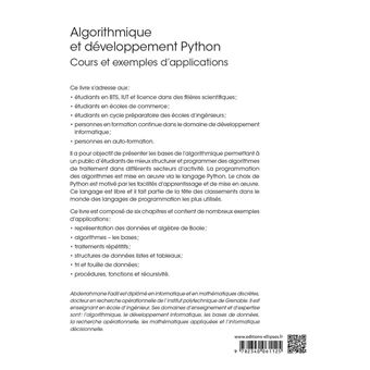 Algorithmique et développement Python - Cours et exemples d'applications