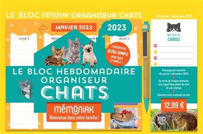 Le Bloc hebdomadaire Mémoniak organiseur Chats 2023 : super pratique de janvier à décembre 2023 -  Editions 365 - broché