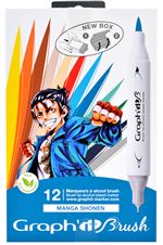 Set de 12 marqueurs Graph'it Manga Shonen pointes brush & extra fine