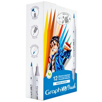 Set de 12 marqueurs Graph'it Manga Shonen pointes brush & extra fine