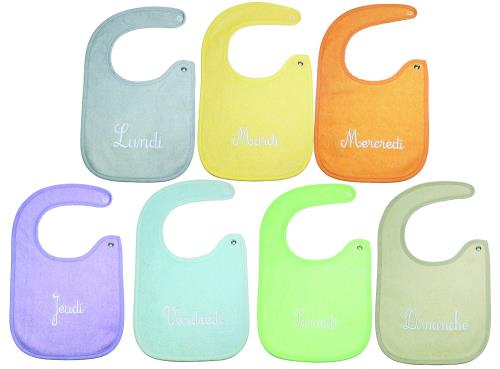 Lot de 7 bavoirs Babycalin Naissance journaliers brodés