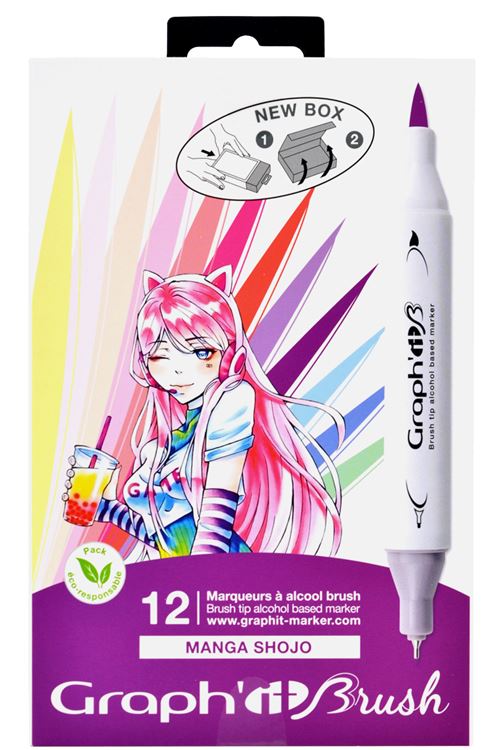 Set de 12 marqueurs Graph'it Manga Shojo pointes brush & extra fine
