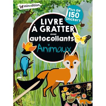 Livre à gratter avec autocollants  - Animaux