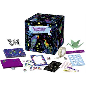 Mon petit monde de papeterie - Coffret avec des stickers, stylos, strass, bloc-note, enveloppes, gom