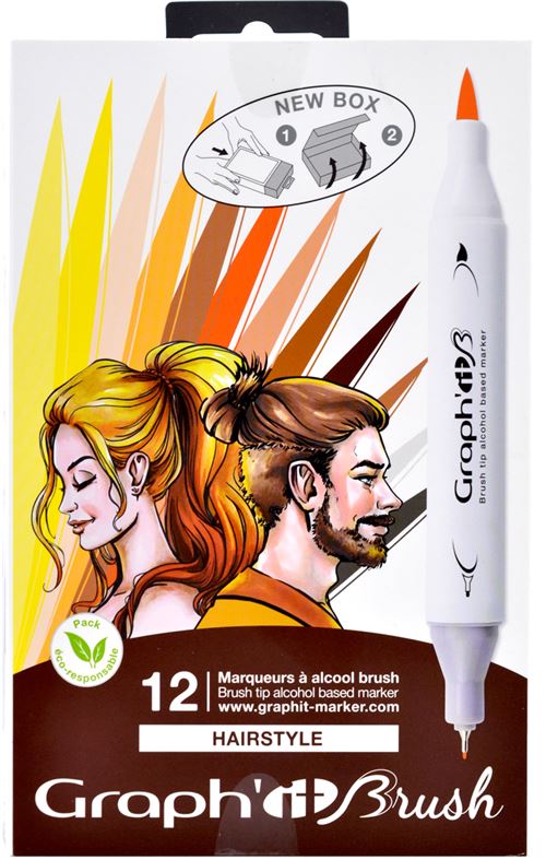Set de 12 marqueurs Graph'it Hairstyle pointes brush & extra fine