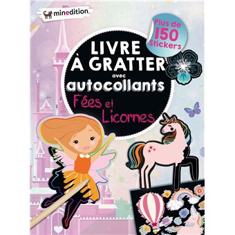 Livre à gratter avec autocollants  - Fées & licornes