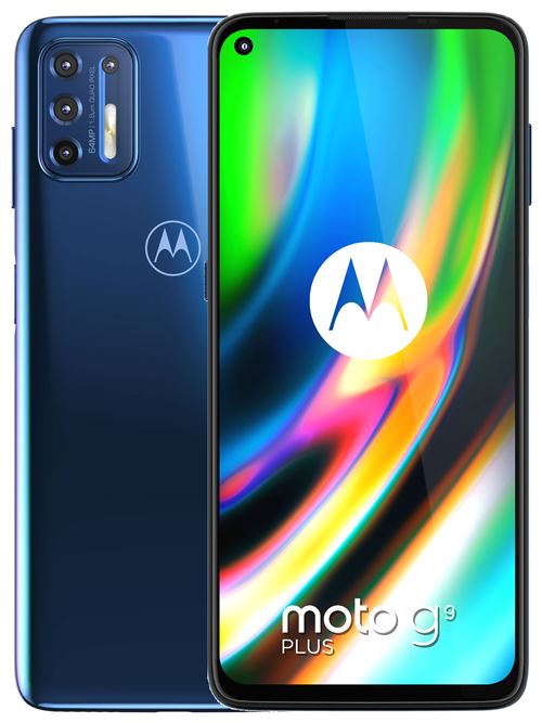 Motorola Moto G9 Plus - 4G smartphone - double SIM - RAM 4 Go / Mémoire interne 128 Go - microSD slot - Écran LCD - 6.8"" - 2400 x 1080 pixels - 4x caméras arrière 64 MP, 8 MP, 2 MP, 2 MP - front camera 16 MP - bleu marine État correct - Motorola reconditionné disponible sur Fnac