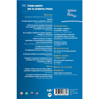 Espaces & sociétés 188 - Écologie populaire dans les périphéries urbaines