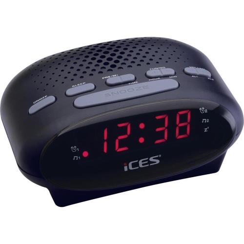 ICES Digital Desk Alarm Clock Radio LED | FM | Buzzer, Dual Alarm & Snooze function - Black