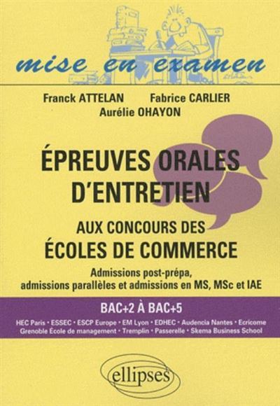 Épreuves orales d'entretien aux concours des écoles de commerce. Bac+2 à Bac+5