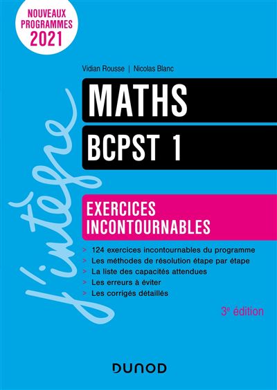 Maths exercices incontournables BCPST 1 - Vidian Rousse - broché