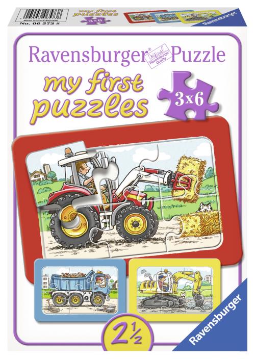 Puzzle 3 x 6 pièces Mes premiers puzzles Excavateur, Tracteur et Camion Ravensburger