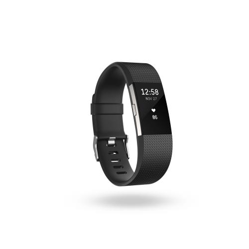 Fitbit Charge 2 - Argent - suivi d'activités avec bande - noir - taille du bracelet : L - monochrome - Bluetooth - 35 g - argent
