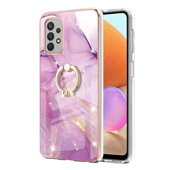Capa e TPU com Suporte de anel giratório de 360°, padrão de mármore IMD IML, Roxo galvanizado 001 para Samsung Galaxy A32 4G (EU Version) - 1