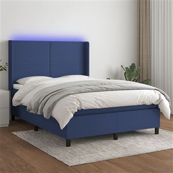 Cama box spring com colchão e LED vidaXL | 140x190 cm | tecido azul - 1