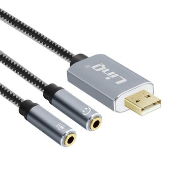 Adaptador USB LinQ U3532 para 2 x 3,5mm de Áudio e Microfone - Cinzento - 1