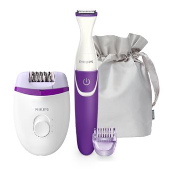 Depiladora de Arranque Philips Satinelle Essential Depiladora compacta com cabo inclui aparador linha do biquíni | Violeta, Branco - 1