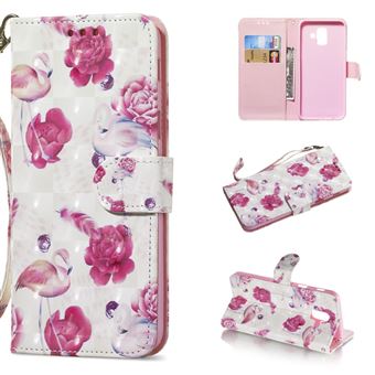 Capa Magunivers PU spot light flor e flamingo para Samsung Galaxy A6 (2018)