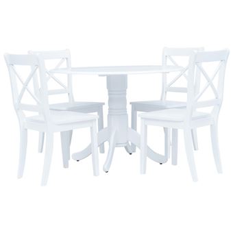 Conjunto de Jantar vidaXL com 5 Peças Madeira Seringueira Maciça Branco - 1