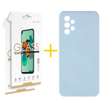 Pack 2 x Película de Vidro Temperado 2.5D + Capa skyhe Samsung Galaxy A23 5G Silicone Líquido Azul Claro - 1