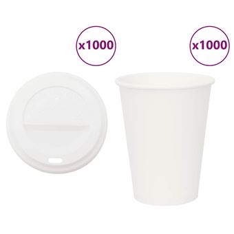 Copos de café de papel com tampas vidaXL | 1000 Peças | 12oz | 300ml - 1