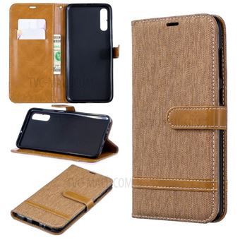 Capa PU Magunivers flip de tecido de ganga de dois tons caqui para Samsung Galaxy A70 - 1