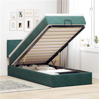 Estrutura de cama otomana com colchão vidaXL | 90x200 cm | veludo verde escuro - 1