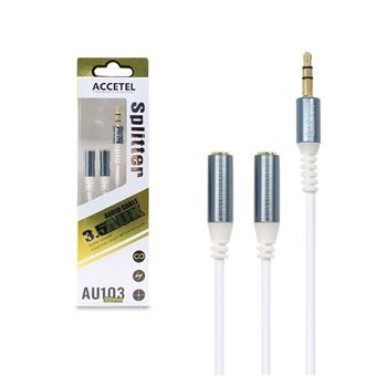 Cabo de Áudio Accetel AU103 | Spliter Jack 3.5mm para Jack 3.5mm - Branco, Azul - 1