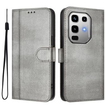Capa FOXDOCK para Infinix Note 50 Pro 4G | Estilo Vintage | TPU com Textura de Pele Antiderrapante | Compartimentos para Cartões e Suporte | Cinza - 1