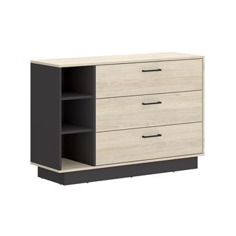 Cómoda Vente Unique Leandre | 3 gavetas e 3 nichos | cor natural e antracite - 1