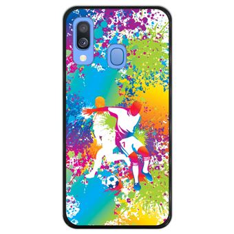 Capa Silicone Hapdey Para Samsung Galaxy A40 2019 Design Jogadores de Futebol Abstratos MultiColoridos Flexível Em TPU - Preto