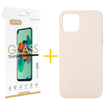 Conjunto Accetel para iPhone 11 Pro | 1 x Película de Vidro + Capa Silicone Líquido - Rosa-Creme - 1