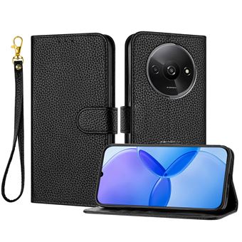 Capa Flip FOXDOCK para Xiaomi Redmi A3 | Absorção Magnética de Impacto | Pele PU | Compartimentos para Cartões e Alça de Pulso Removível | Preto - 1