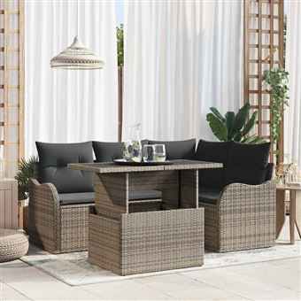 Conjunto de Sofá de Jardim com Almofada vidaXL | 5 Peças | Cinzento - 1
