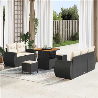Conjunto de Sofá de Jardim vidaXL | 8 Peças | Preto vime PE - 1