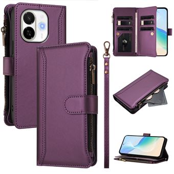 Capa FOXDOCK para Tecno Spark 30C 5G/POP 9 5G | Pele Premium | 9 Compartimentos para Cartões | Alça de Pulso Amovível - Roxo - 1