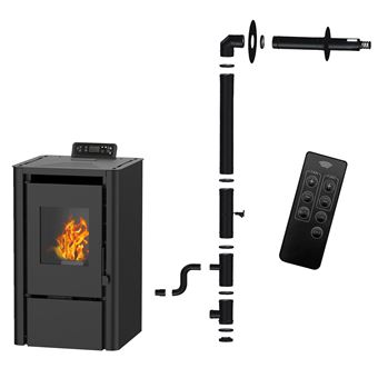 Salamandra a Pellets Sannover Anita + Kit de Instalação | 7,6 kW | Preto - 1