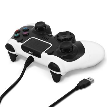 Comando para PS4/PC LinQ Wired Gamer | Dupla Vibração | Tomada USB - Preto e Branco - 1