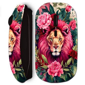 Rato Sem Fios Maniacase Preto Cabeça de Leão Com Flores E Folhas - 1